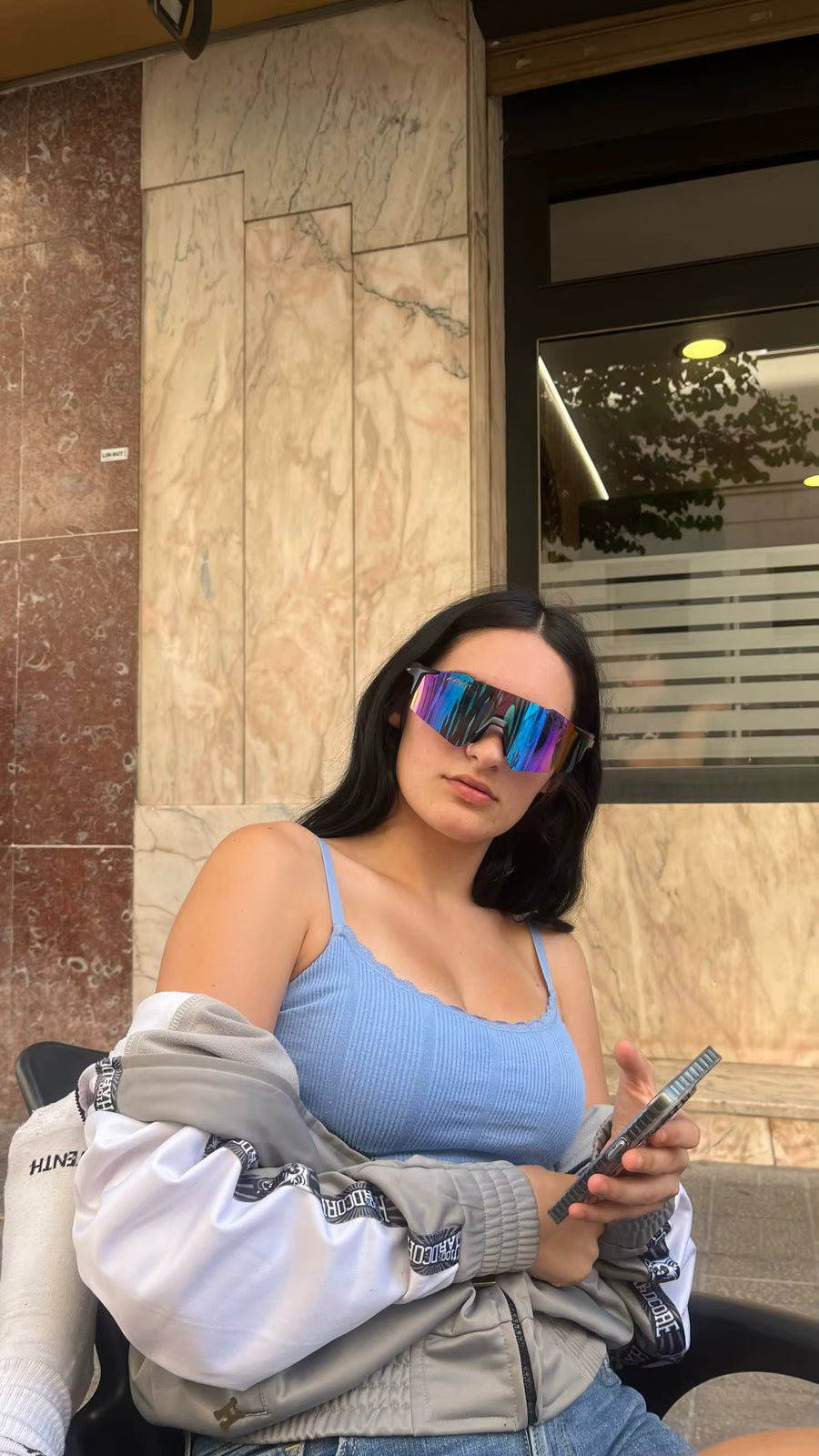 Customer wearing the sunglasses